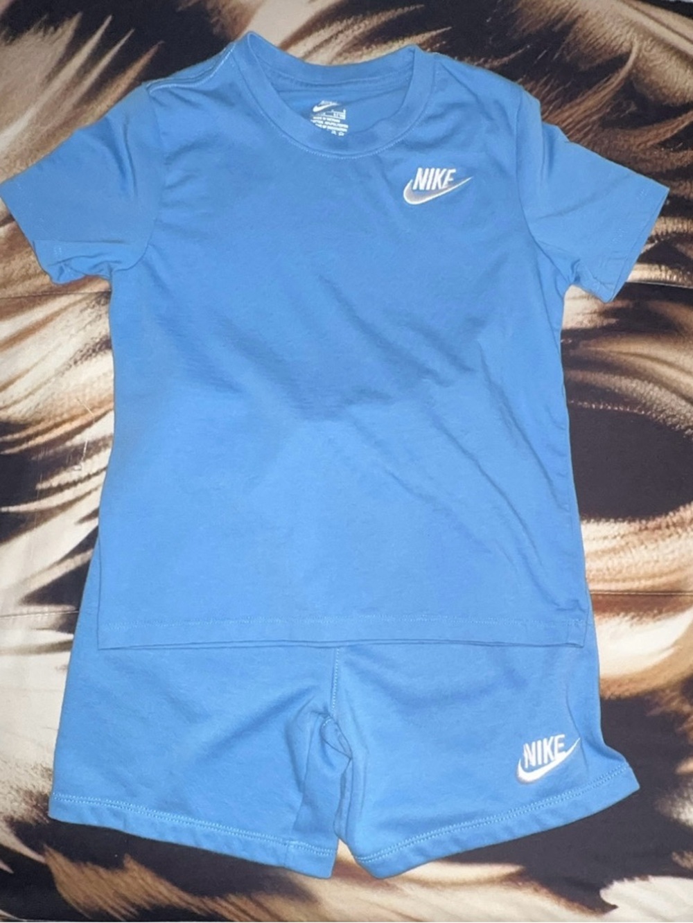 Nike Light Blue Kids Tee and Shorts Set with White Logo